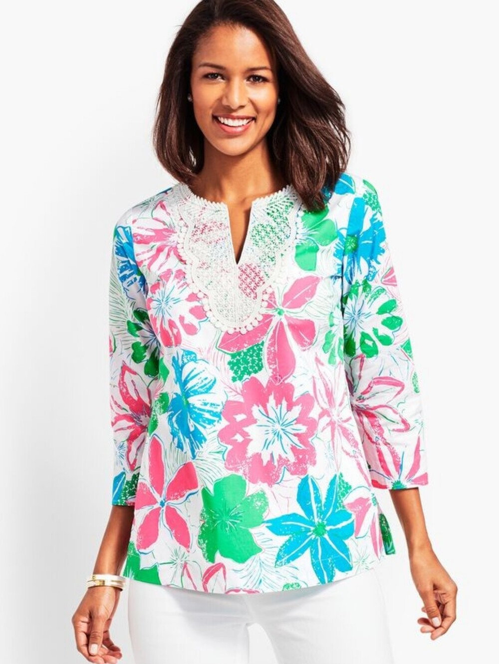Talbot's M Cottagecore Resortwear Dainty Feminine Anguilla Floral Lace Bib Tunic